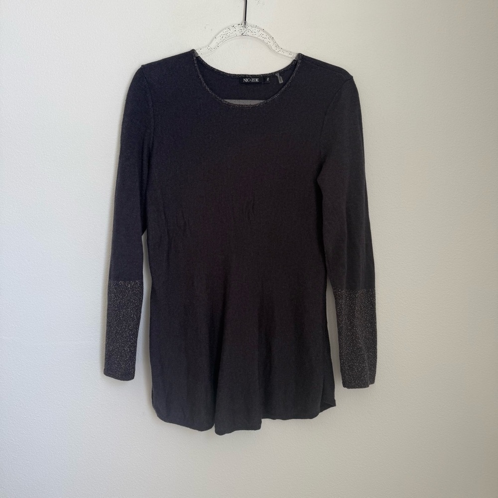 Nic + Zoe Long Sparkle Sweater Black Shimmer Size PM